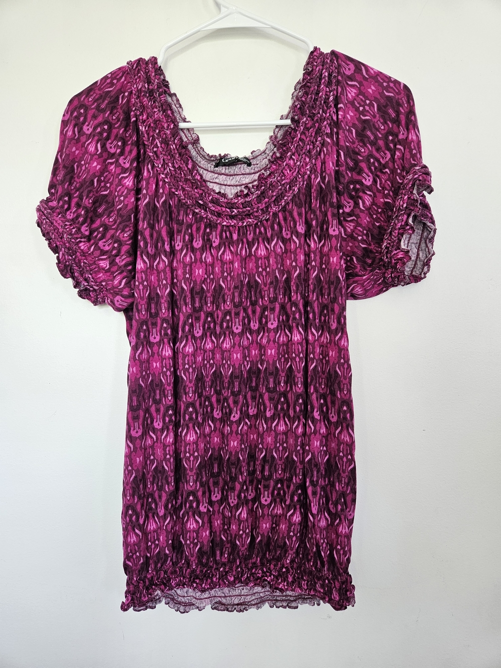 GEORGE PLUS Magenta Purple Patterned Short Sleeve Smocked Blouse Top 1X Plus S